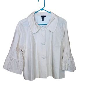 Spense Beige Linen Blend Eyelet Bell Sleeve Button Front Jacket XL NWT
